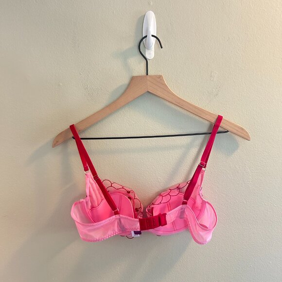 Adore Me Bettie Balconette Bra Size 36B Sachet Pink Lingerie Heart Red Sexy Wife - Picture 4 of 6